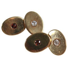 Classic Double-Sided Gold Cufflinks with Diamonds and Rubies