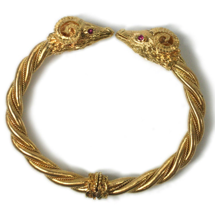 Women's Lalounis vintage etruscan gold rams head bracelet