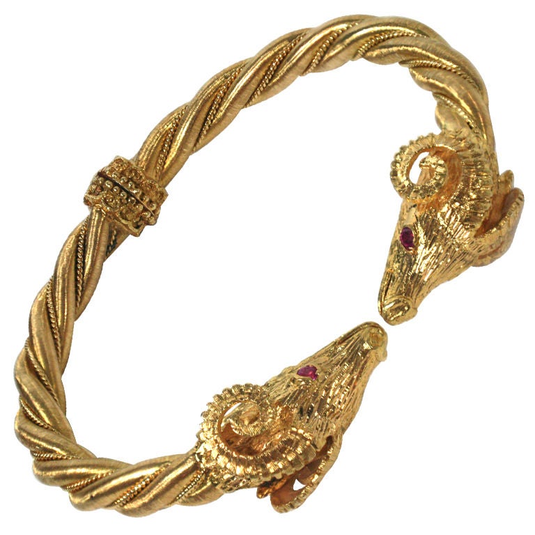 Lalounis vintage etruscan gold rams head bracelet