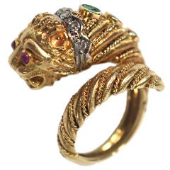 Lalounis ruby eyed and diamond collared gold lion ring