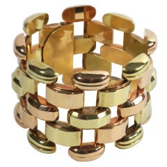 Retro Reticulated Faceted Two Color Gold Bracelet