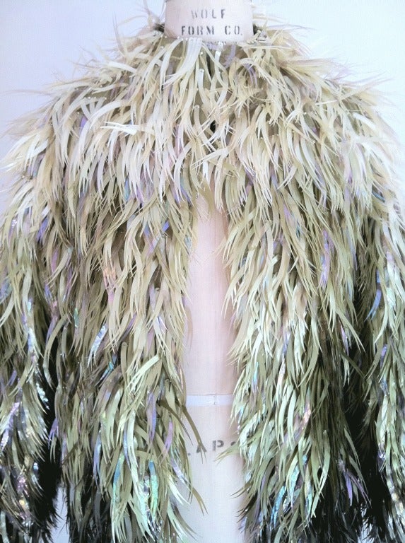 Stunning and rare Chloe jacket. Iconic item from Stella McCartney's last Chloe runway collection, Fall 2000 (named Vogue designer of the year 2000). An original and dynamic take on the faux fur jacket. Linen lined item features green ombre fade