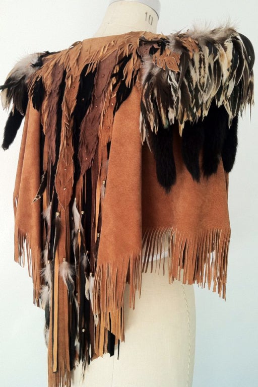 Artisan Leather and Fur Cape 1970s 1