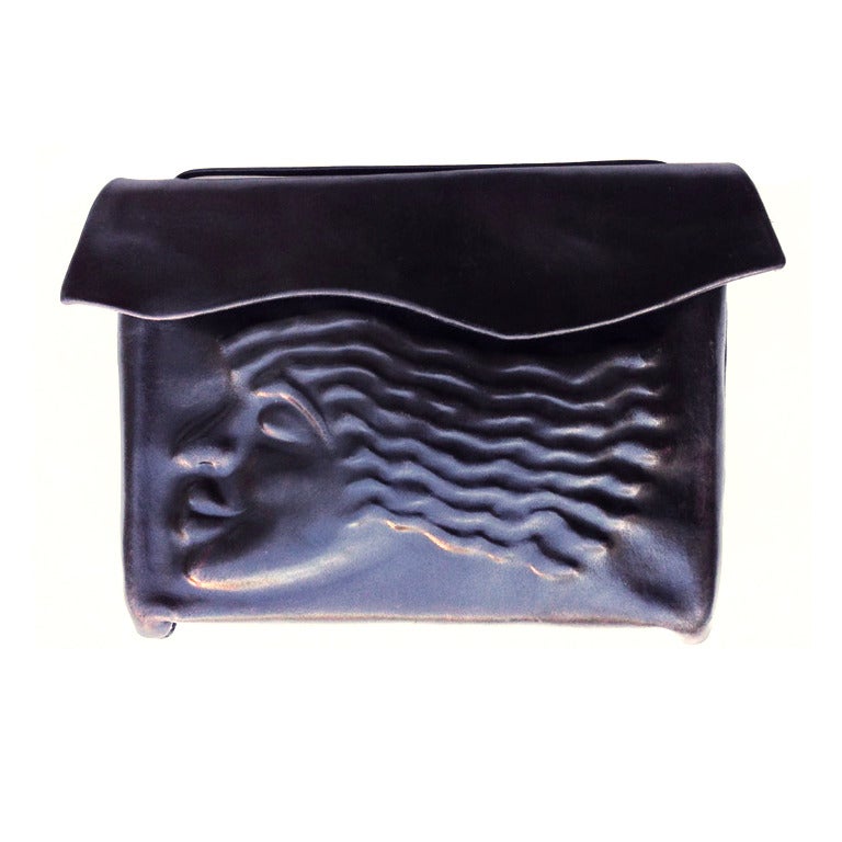 Sculpted Leather Clutch 1980s For Sale