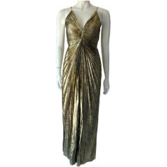 1980s TRAVILLA Metallic Pleated 
Goddess
 Gown