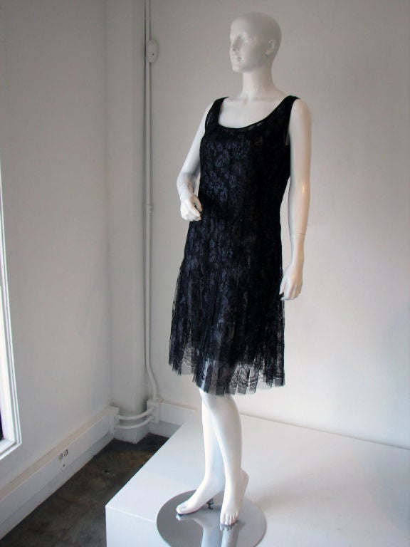 YVES SAINT LAURENT Lacquered Lace Cocktail Dress, 1980s