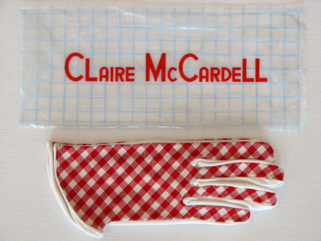 Fine vintage Claire McCardell red gingham gloves. Items unworn with original packaging.