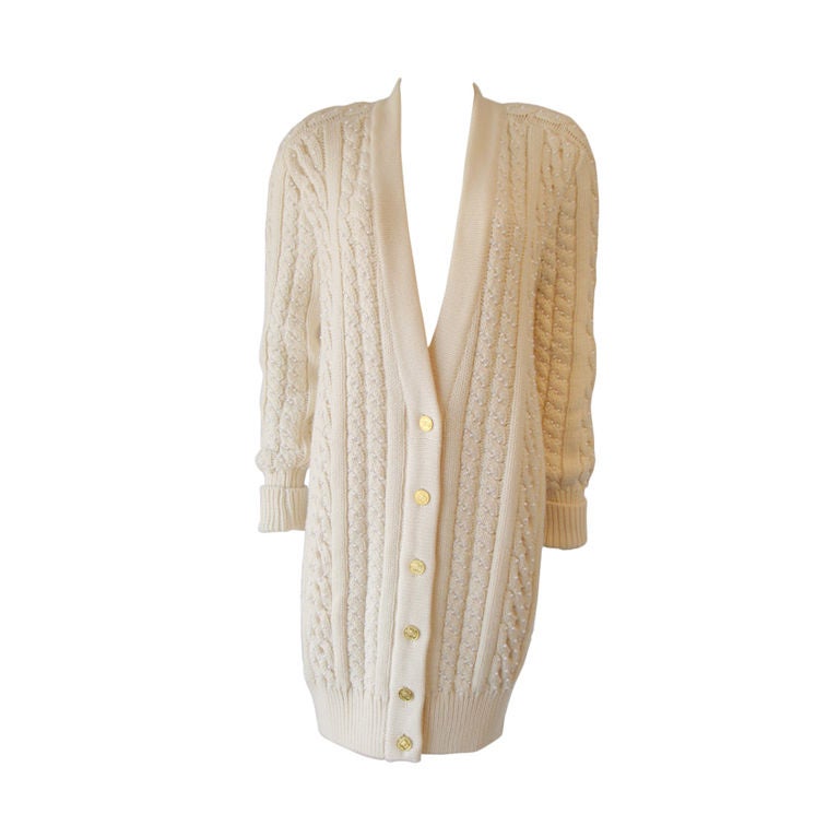 CHANEL 
Pearl
 Cable Knit Cardigan Dress, 1980s