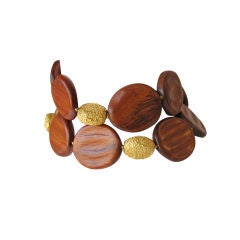 Vintage KENNETH LANE Wood 
Gilt Necklace, 1980s