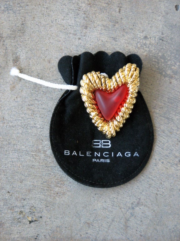 Fine vintage Balenciaga gilt & resin brooch. Authentic signed item retains original pin back & signature dust bag.