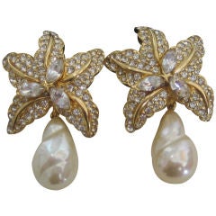 Pair of Rhinestone and Faux Pearl Ciner Drop Earrings