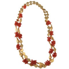 Vintage Trifari Coral Nugget Necklace with Seashells