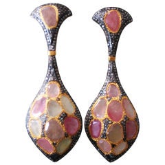 Pair of Indian Gold Tourmaline and Diamond Earrings