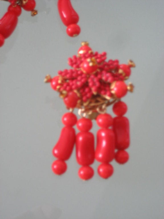 Monumental Stanley Hagler  Red Beaded Necklace and Earring Suite For Sale 1