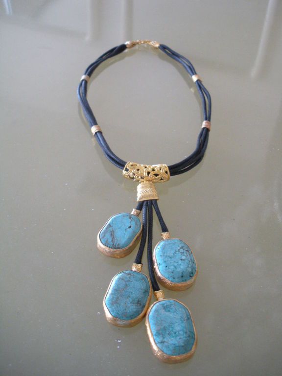Turkish Turquoise Specimen and Leather Necklace