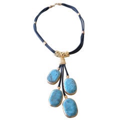 Turkish Turquoise Specimen and Leather Necklace