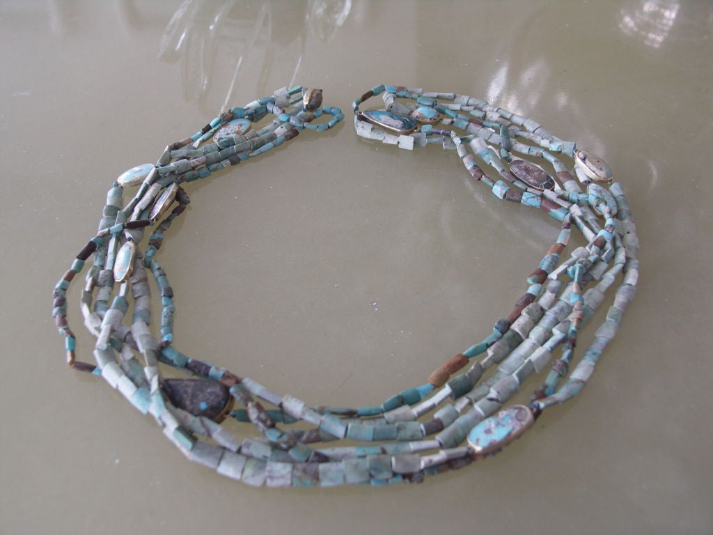 Long Natural Turquoise Necklace with Cabochons
