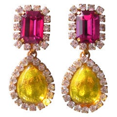 Chanel Multi Color Gemstone Drop Earrings