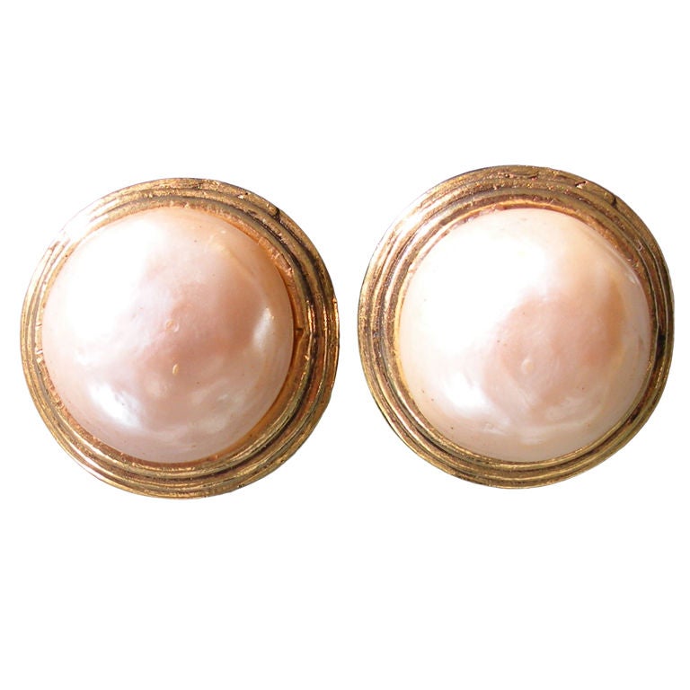 Pair of Chanel Faux Baroque Pearl Clip Earrings For Sale