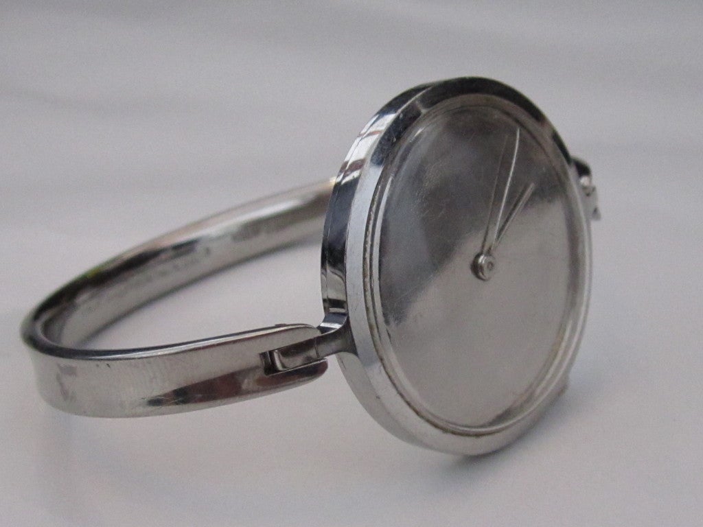Stainless steel manual wind wristwatch by Georg Jensen with bracelet. It is marked 