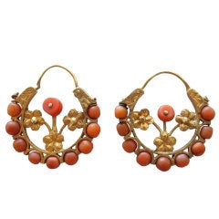 Pair of Antique Gold and Coral Earrings