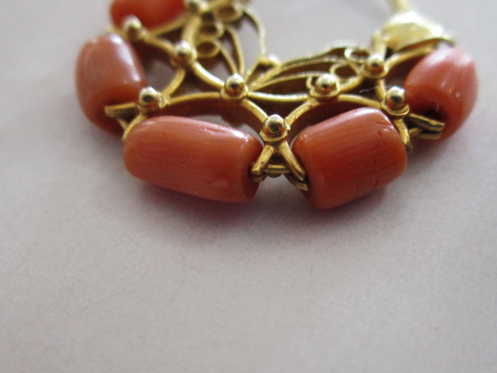 Pair of Antique Oaxacan Coral and Gold Earrings For Sale 4