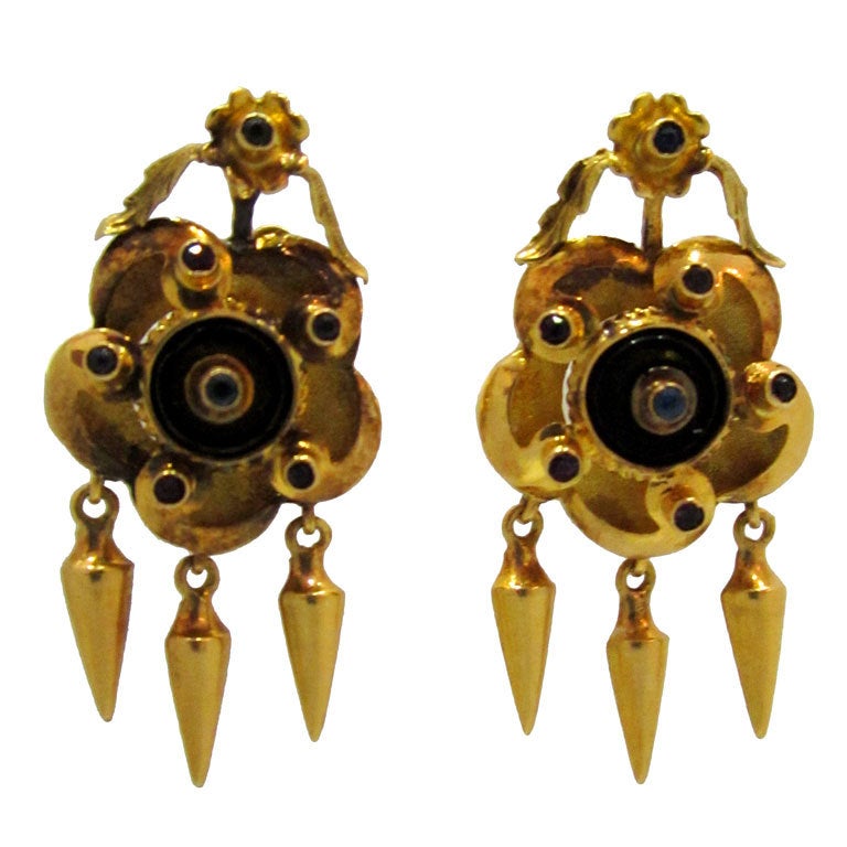 Pair of Antique 19k Gold Portuguese Earrings For Sale
