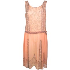 VINTAGE 1920s ROSE CHIFFON BEADED DRESS