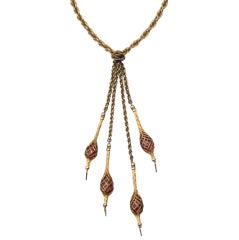Retro Napier Magenta Droplets Wrapped in Gold  Festoon Necklace