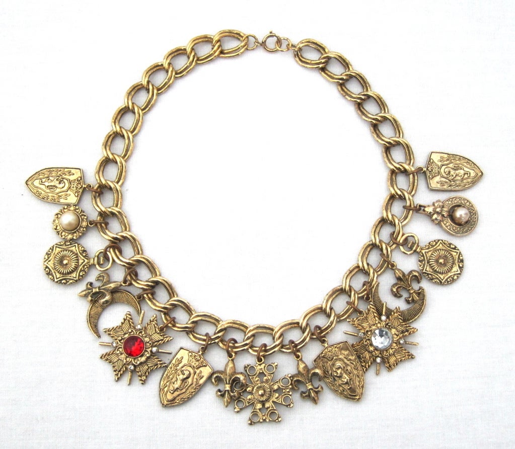 VINTAGE FRENCH MOTIF MULTI CHARM NECKLACE