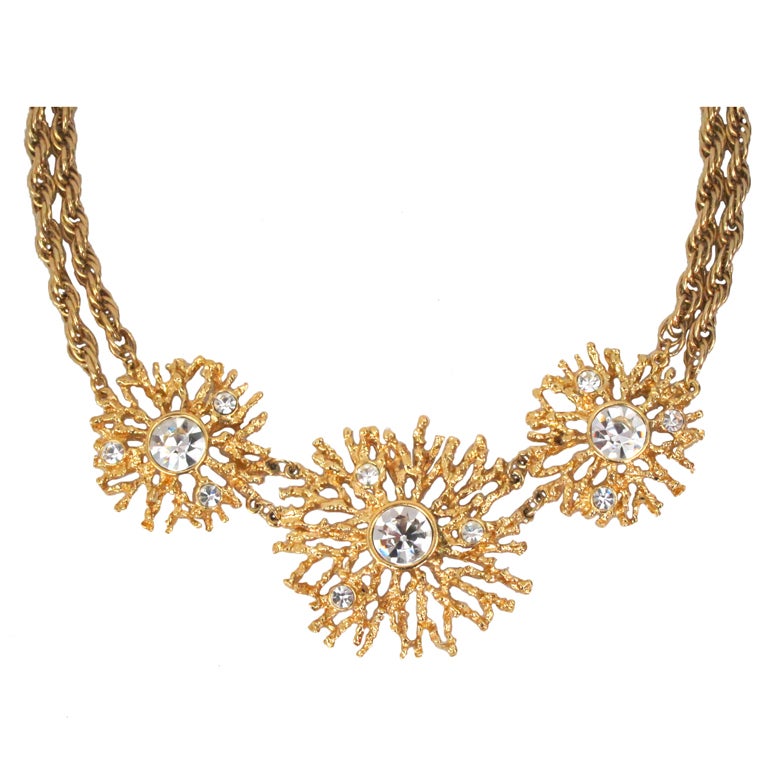 VINTAGE KJL GOLD TONE & RHINESTONE NECKLACE For Sale