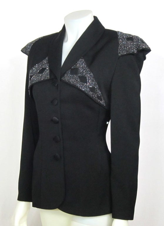 VINTAGE 1940s EXAGGERATED SHOULDER BEADED JACKET