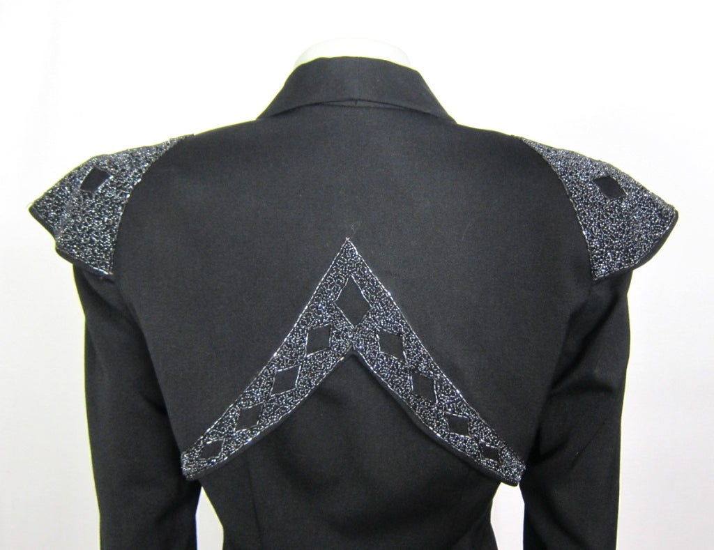 VINTAGE 1940s EXAGGERATED SHOULDER BEADED JACKET For Sale at 1stDibs