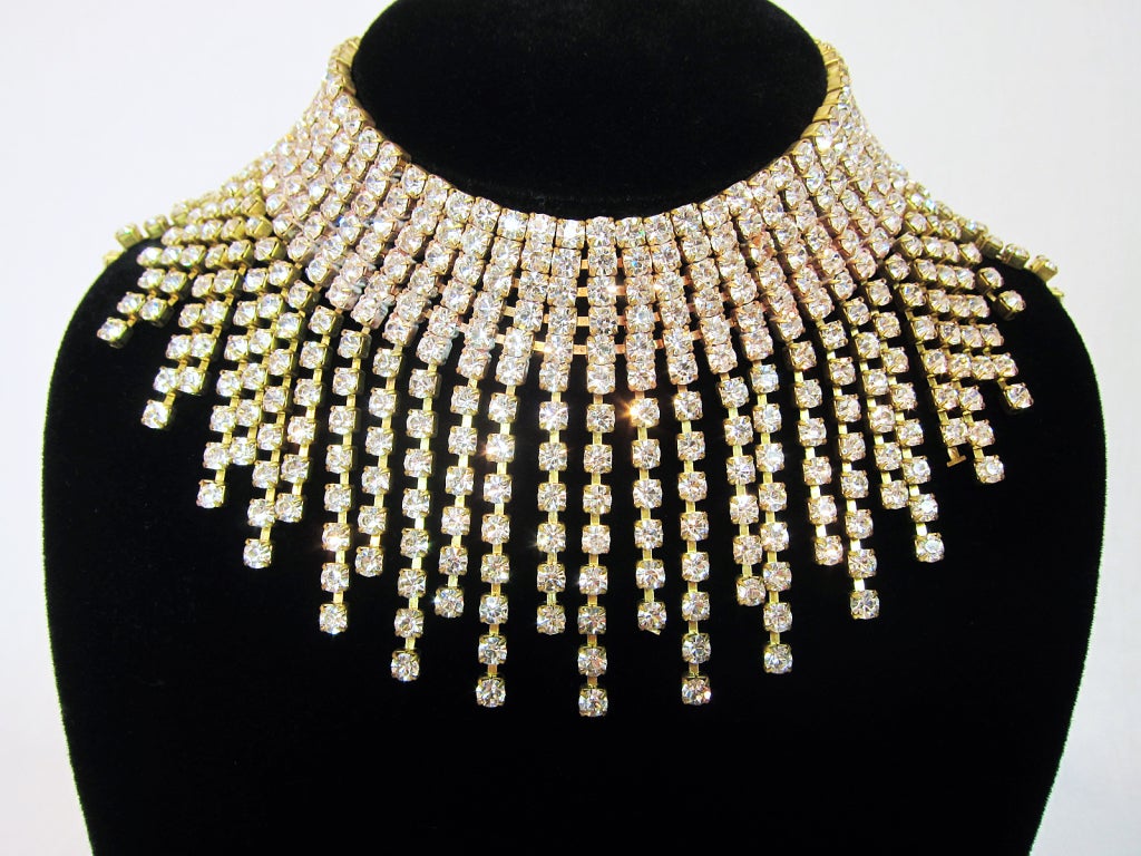 Women's Vintage Massive Rhinestone Czech Collar Festoon Necklace For Sale
