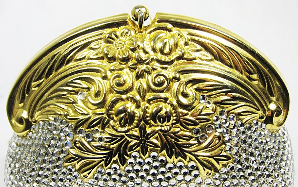 VINTAGE GOLD RHINESTONE STUDDED  MINAUDIERES CLUTCH  PURSE For Sale 5