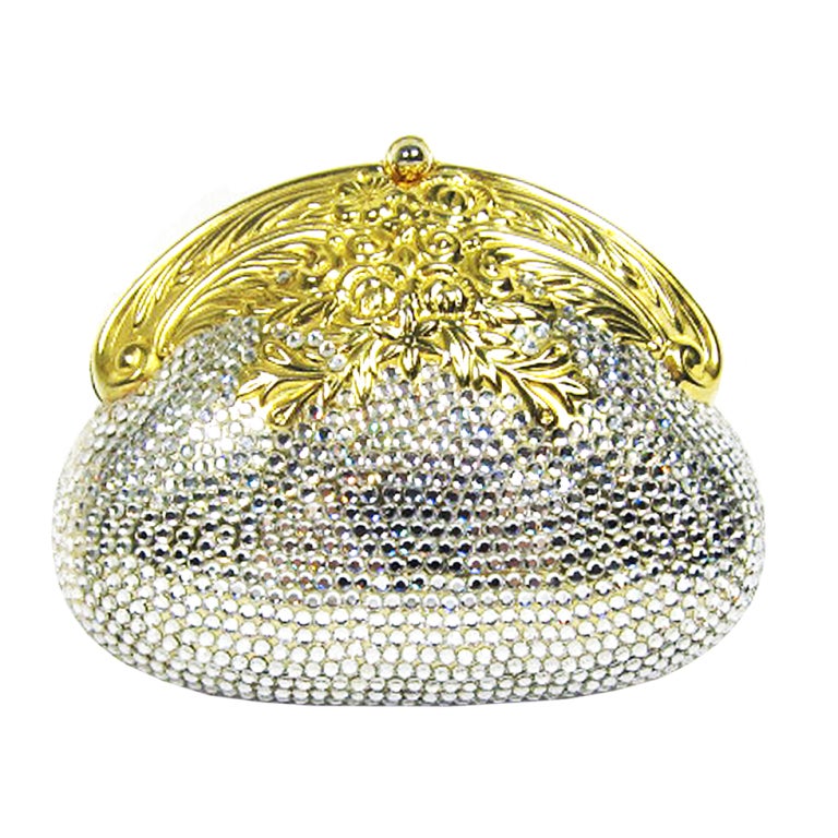 VINTAGE GOLD RHINESTONE STUDDED  MINAUDIERES CLUTCH  PURSE For Sale