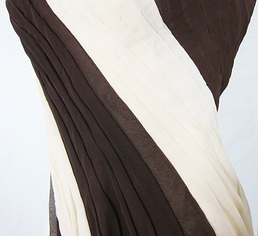 VINTAGE ONE SHOULDER BROWN & WHITE  FLOWING CHIFFON MAXI DRESS For Sale 2