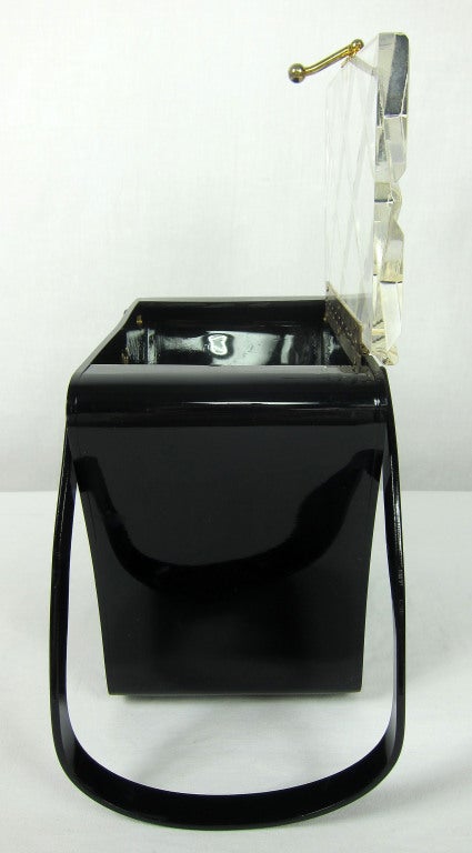 Vintage 1950s Black Lucite Handbag- Double handles For Sale 4
