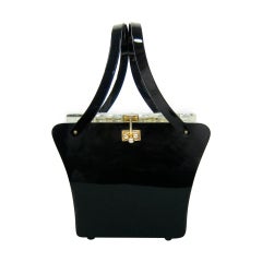 Vintage 1950s Black Lucite Handbag- Double handles