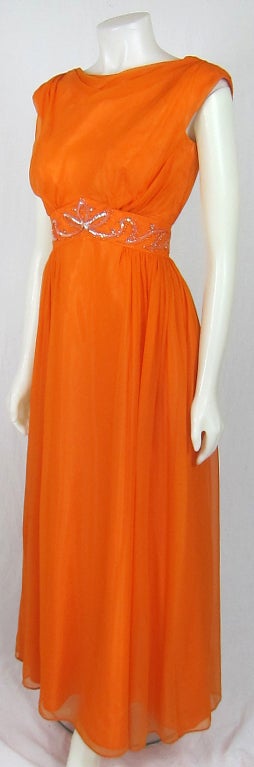 orange flowing dress
