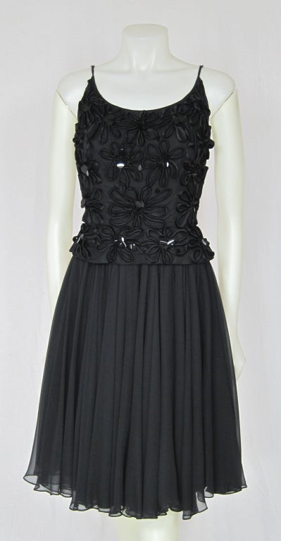 1960's Huge Sequins Bodice Chiffon Cocktail Party Dress