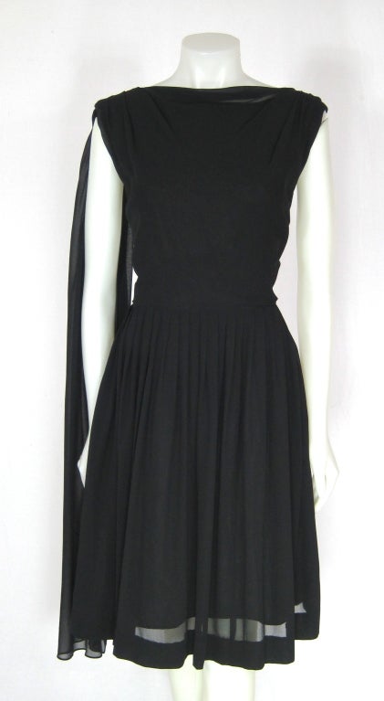 VINTAGE 1960s BLACK CHIFFON COWL PARTY  DRESS