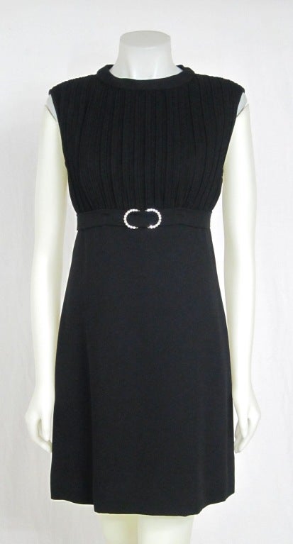 1960s MOD BLACK COCKTAIL PARTY DRESS w RHINESTONE BUCKLE