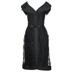 Vintage 1950s BLACK SILK TAFFETA & LACE COCKTAIL PARTY DRESS