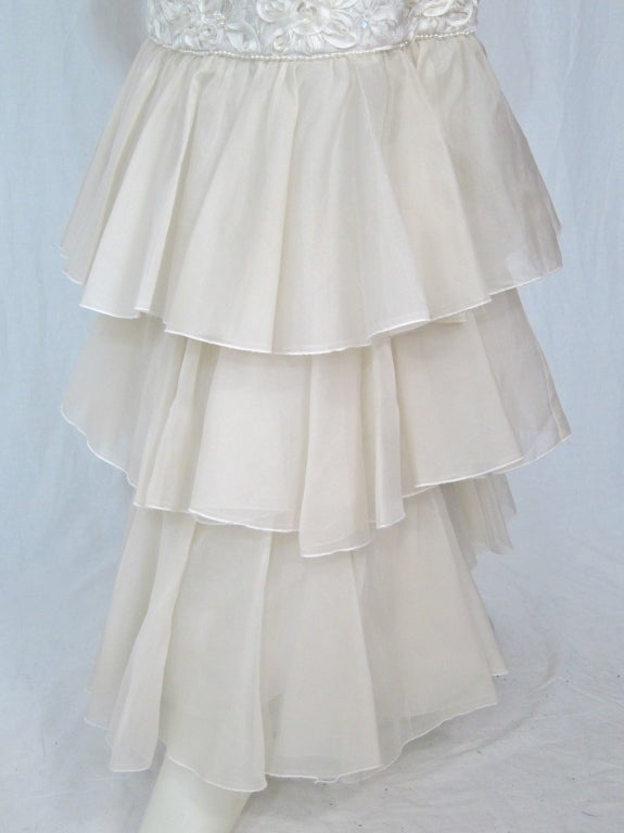 Vintage 1980s Strapless Ribbonwork Mermaid Wedding Dress w train For Sale 4