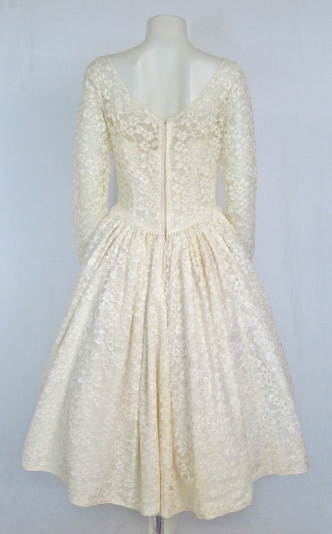 1960's Tea Length Long Sleeves Sweetheart Lace Wedding Dress For Sale 1