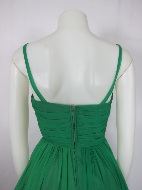 Women's VINTAGE 1950'S KELLY GREEN CHIFFON COCKTAIL PARTY DRESS -Mad Men For Sale