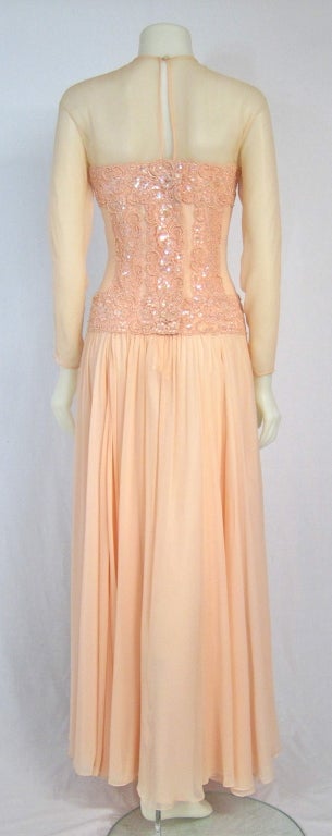 Chiffon Gown w Embellished Bodice Wedding or Gala For Sale 1