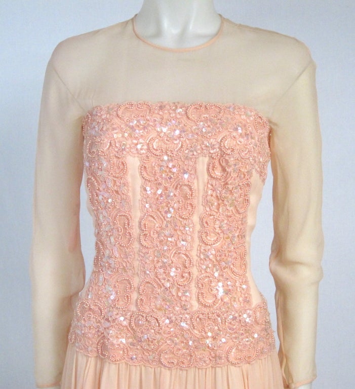 Chiffon Gown w Embellished Bodice Wedding or Gala For Sale 2