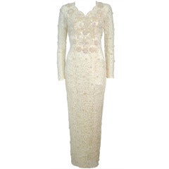 Vintage Cream Lace Wedding or Gala Dress w Pearls and Sequins For Sale ...